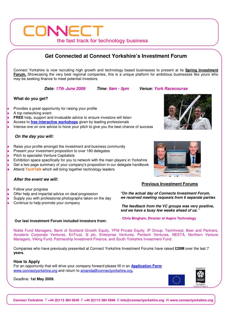 Investment Forum Application Flyer